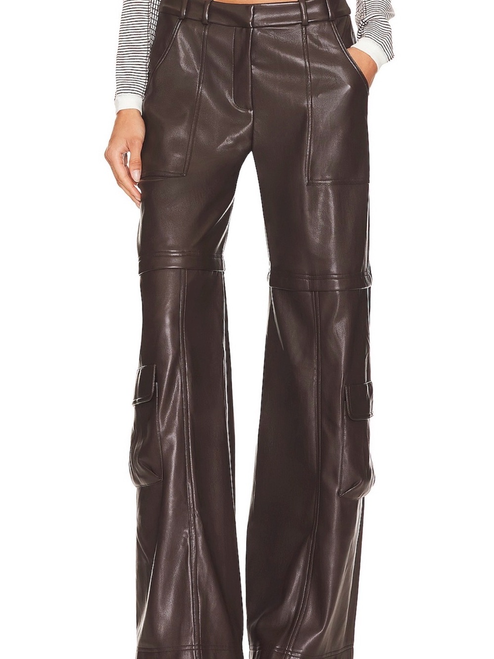 Amanda Uprichard Dark Brown Faux Leather Wide-Leg Cargo Pants